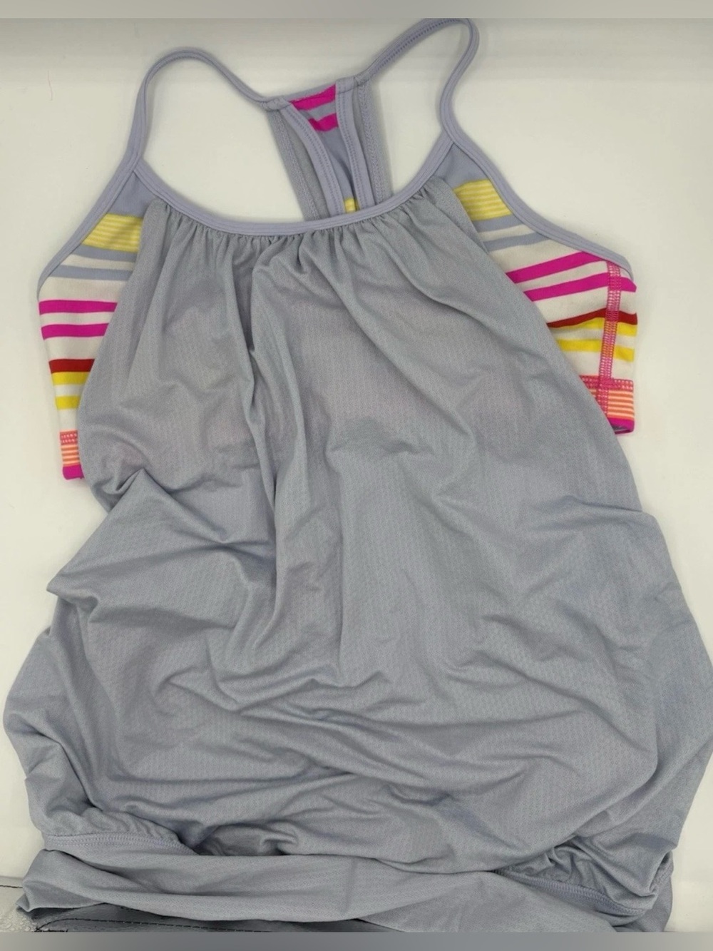 Lululemon Women's No Limits Tank Top Built In Bra Racerback Long Mesh  Blue